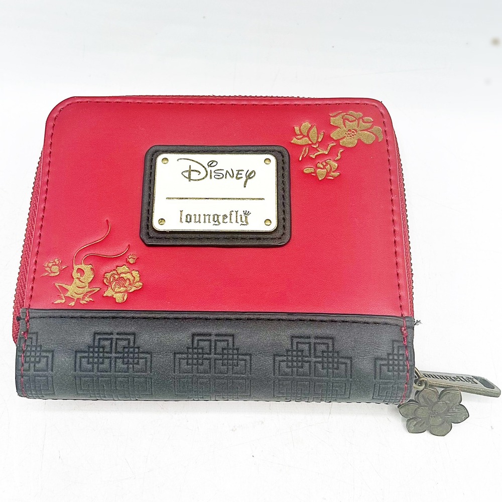 Disney Loungefly Mulan Cri-Kee‎ Wallet Red Black Faux Leather Zip Around